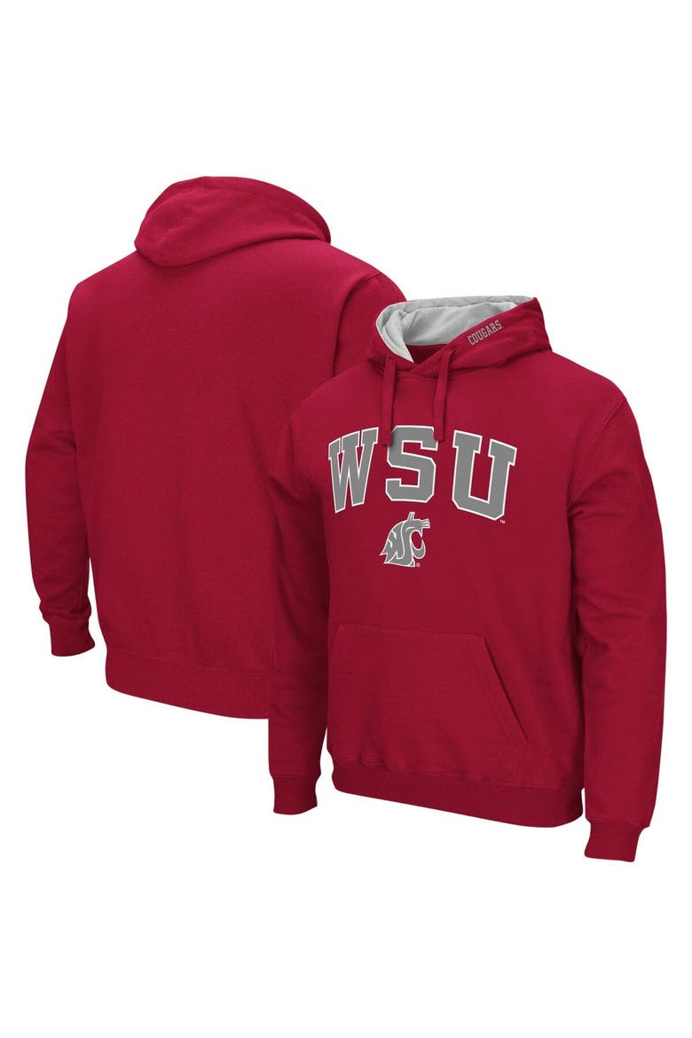 Men's Colosseum Crimson Washington State Cougars Arch & Logo 3.0 Pullover Hoodie, Main, color, Crimson