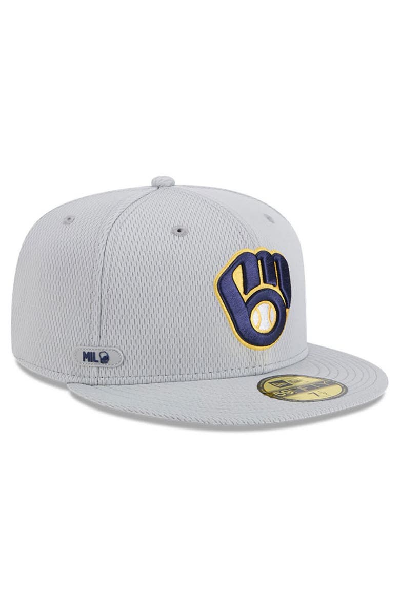 New Era Men's New Era Gray Milwaukee Brewers 2025 MLB Clubhouse 59FIFTY Fitted Hat, Main, color, 