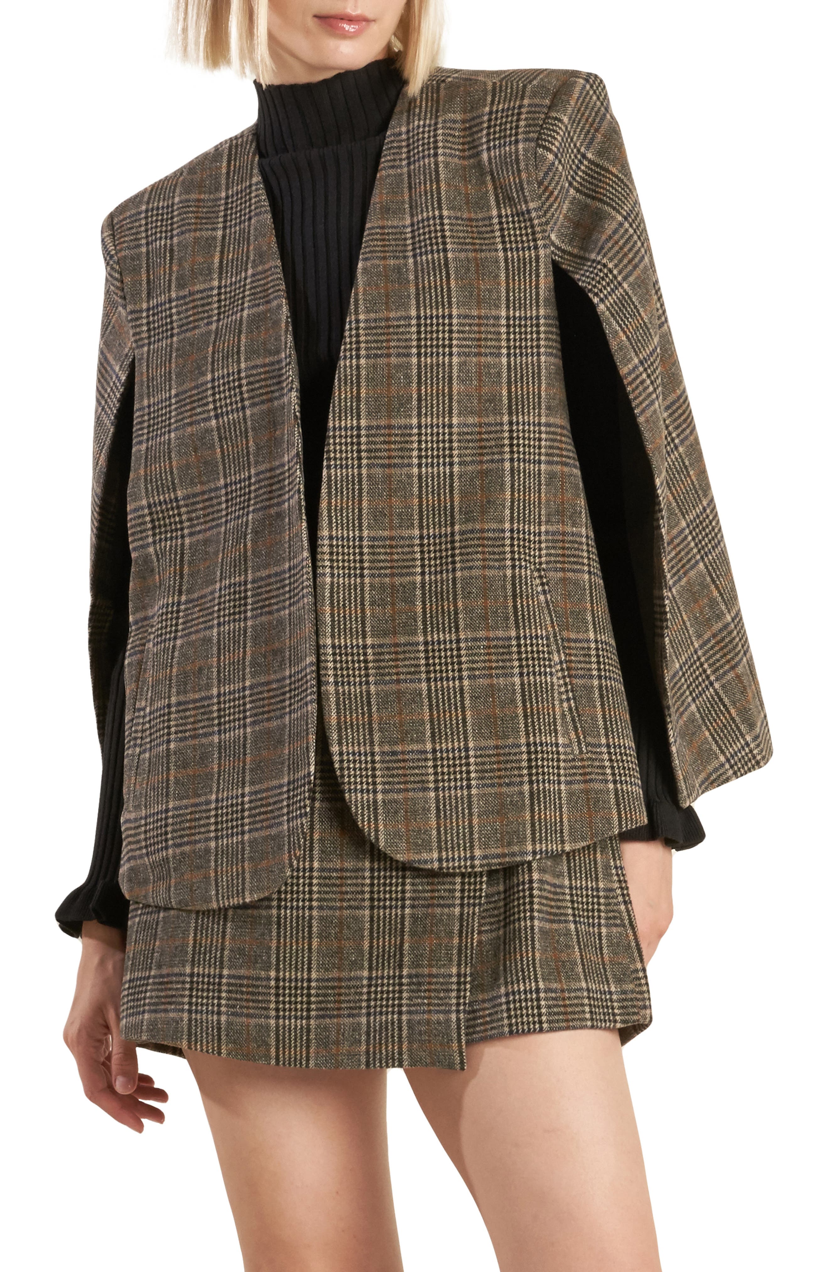 FREEMARKET Plaid Woven Capelet