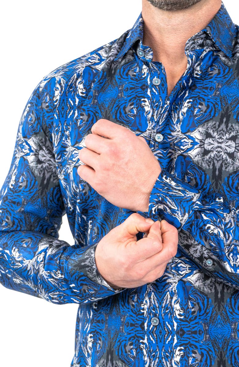 Maceoo Fibonacci Hiddentiger Blue Contemporary Fit Button-Up Shirt, Alternate, color, Blue