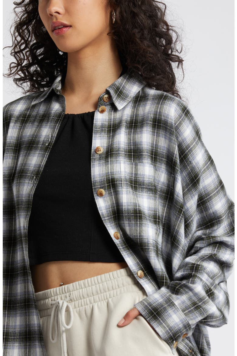 Plaid Oversize Flannel Button-Up Shirt, Alternate, color, WHITE- GREEN C BROOKE PLAID