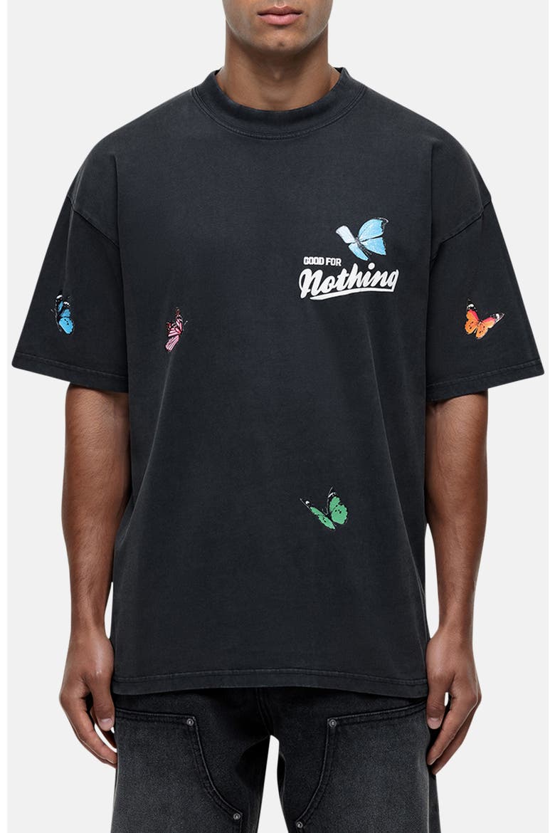 Flight Butterfly Print Relaxed Tee, Main, color, Black