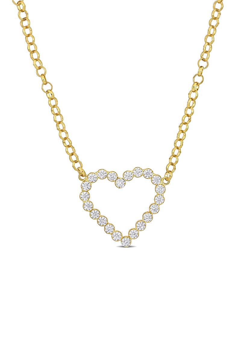18K Yellow Gold Plated Sterling Silver Cubic Zirconia Heart Pendant Necklace, Main, color, YELLOW