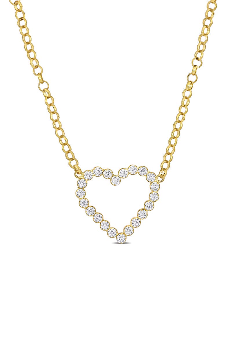 DELMAR 18K Yellow Gold Plated Sterling Silver Cubic Zirconia Heart Pendant Necklace, Main, color, 