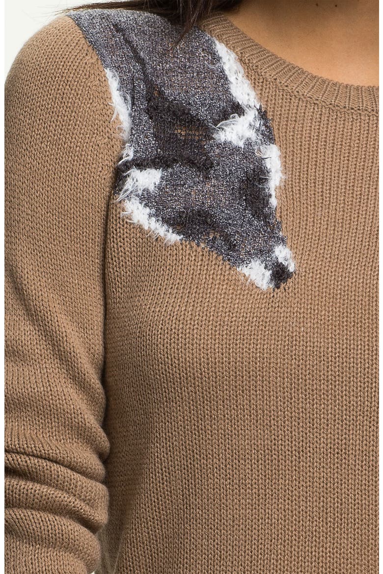 Frenchi® 'Fox Stole' Sweater, Alternate, color, FOXY COLLAR BROWN- BARK