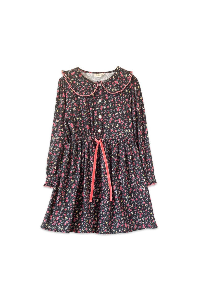 Girls Adelaide Velvet Tie Dress, Main, color, Ebony Floral