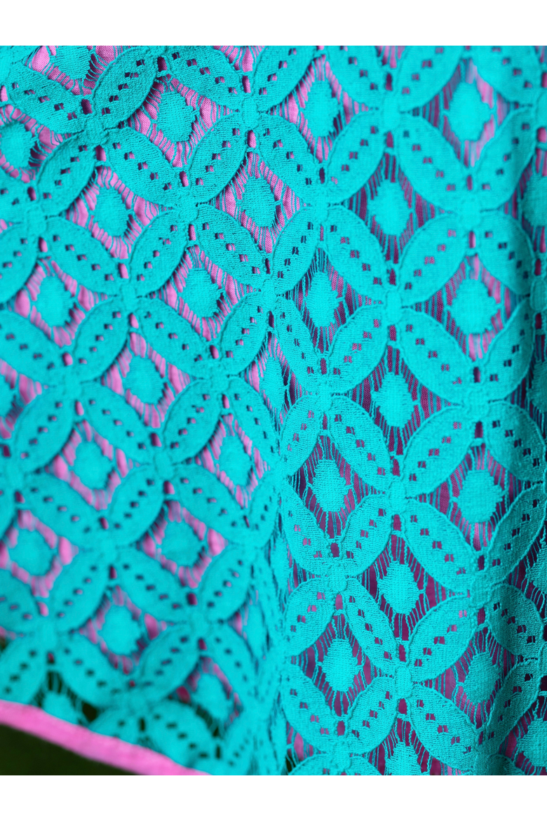 Lacey Scallop Trim Party Dress, Alternate, color, Blue-Green