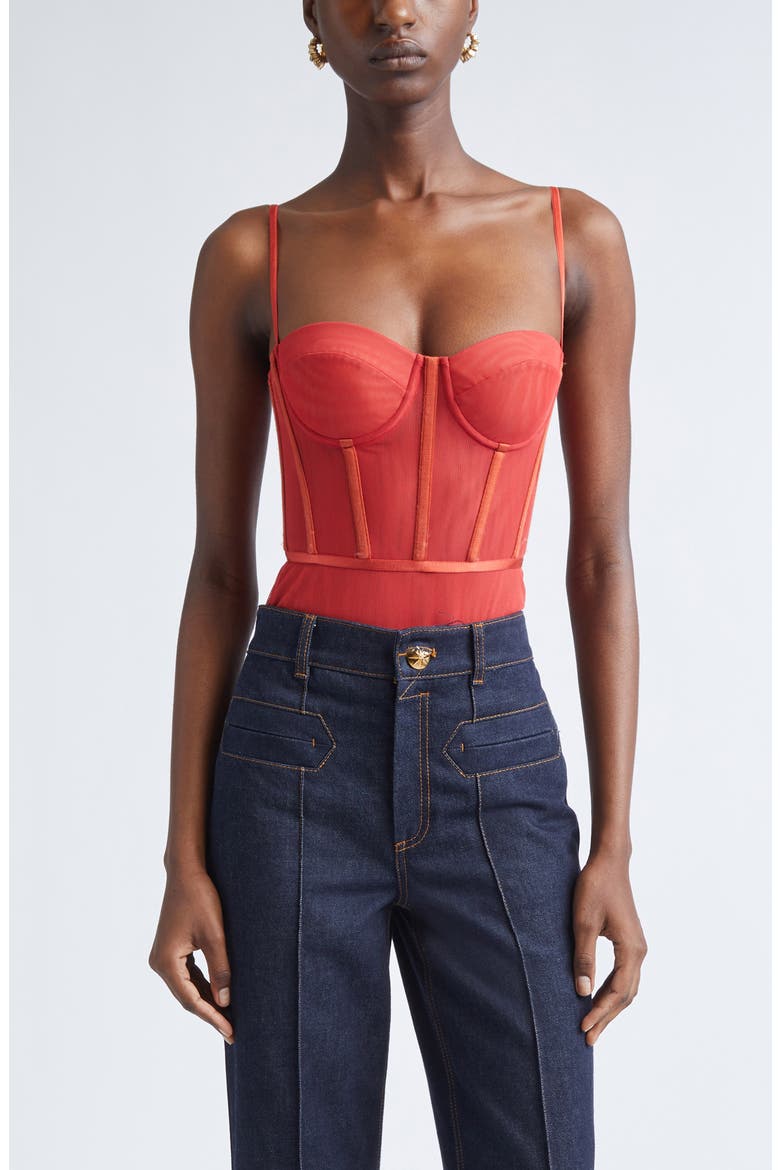 Rebellion Mesh Corset Bodysuit, Main, color, RED