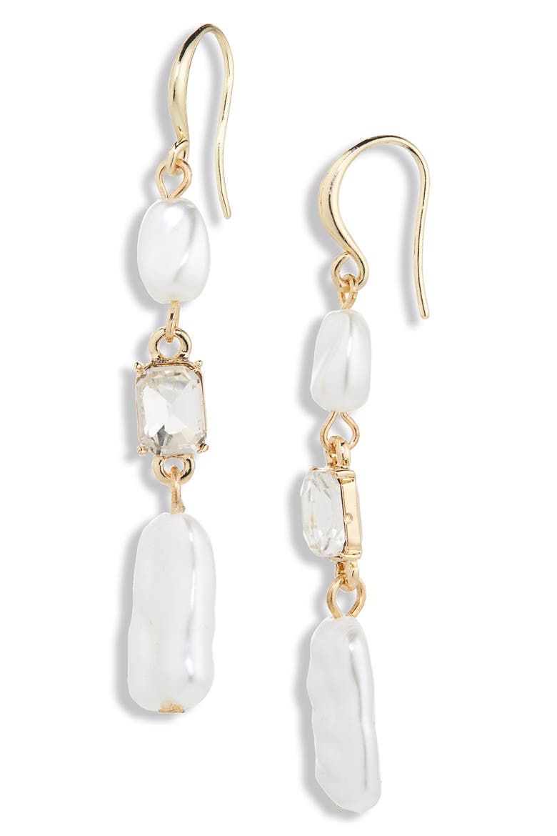 Faux Pearl & Crystal Drop Earrings, Main, color, GOLD/ IVORY