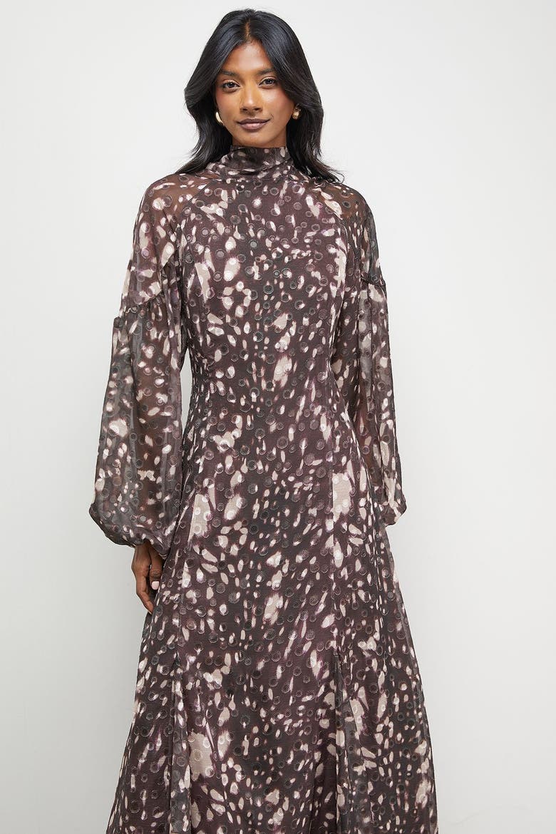 Paisley Burnout Spot Godet Midi Dress, Alternate, color, Floral
