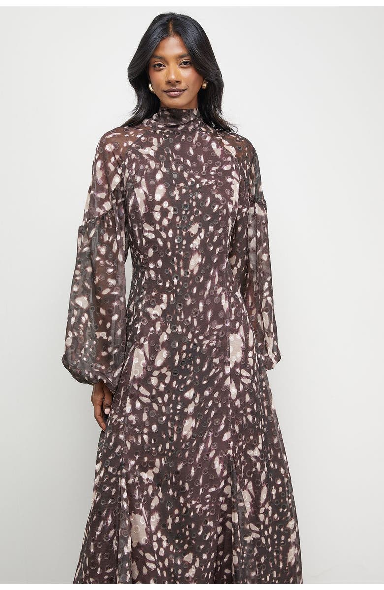 Warehouse Paisley Burnout Spot Godet Midi Dress, Alternate, color, Floral