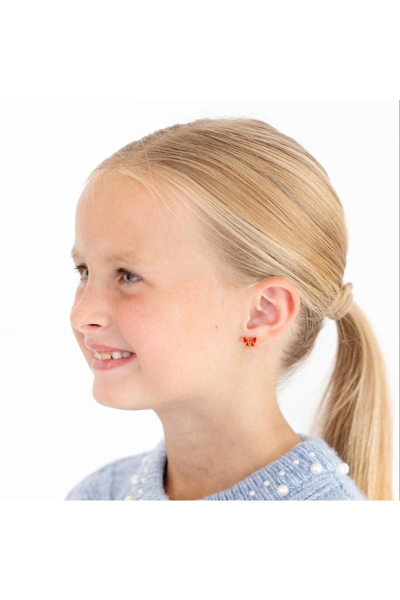 Girls' Red Enamel Bow Flatback Stud Hypoallergenic Earrings, Alternate, color, Red