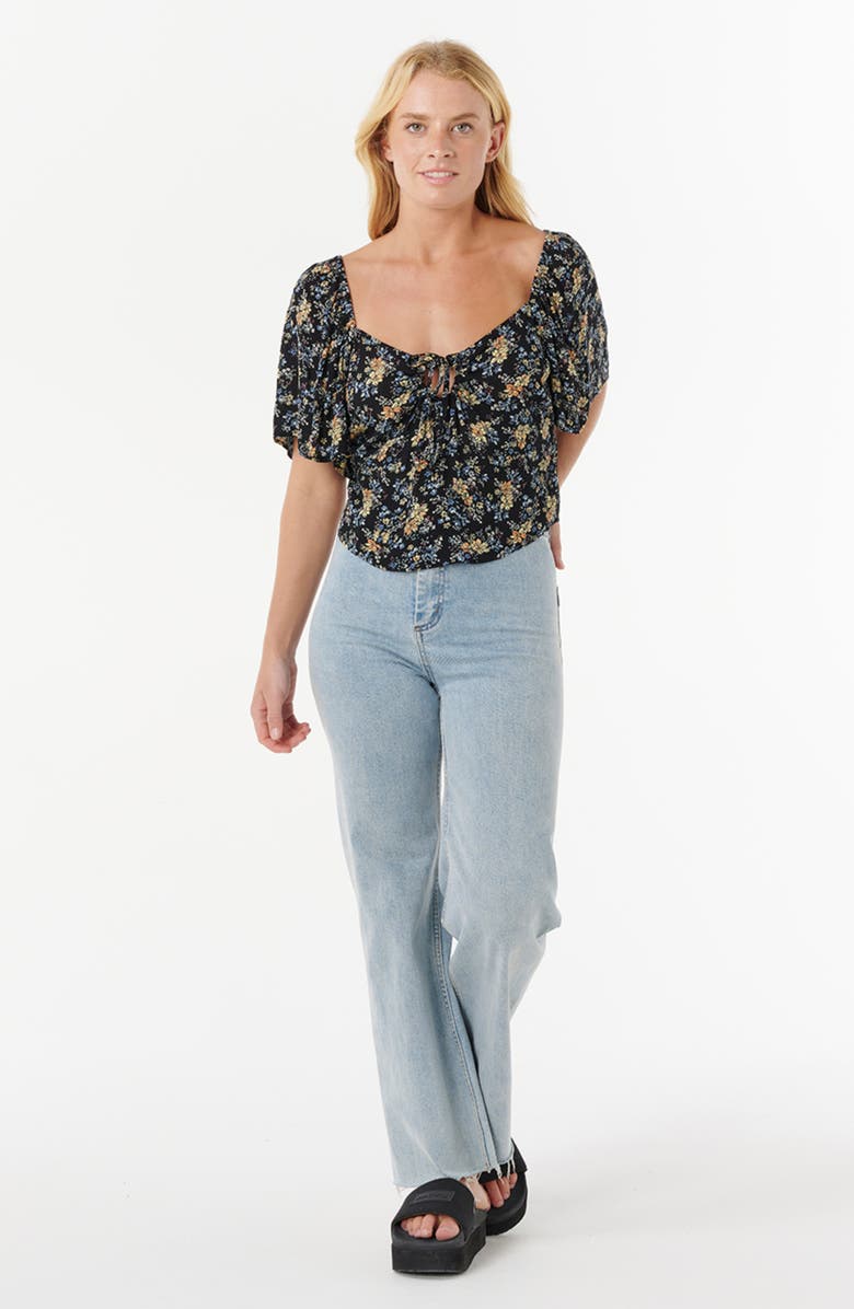 Rip Curl Pacific Rider Floral Flutter Sleeve Top, Alternate, color, Black Multi