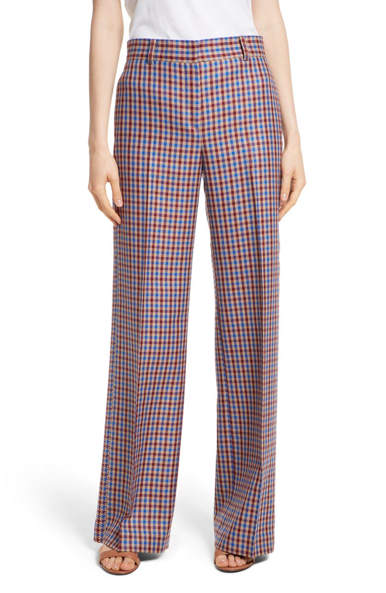 Tory Burch Ainsley Plaid Wide Leg Trousers, Main, color, 