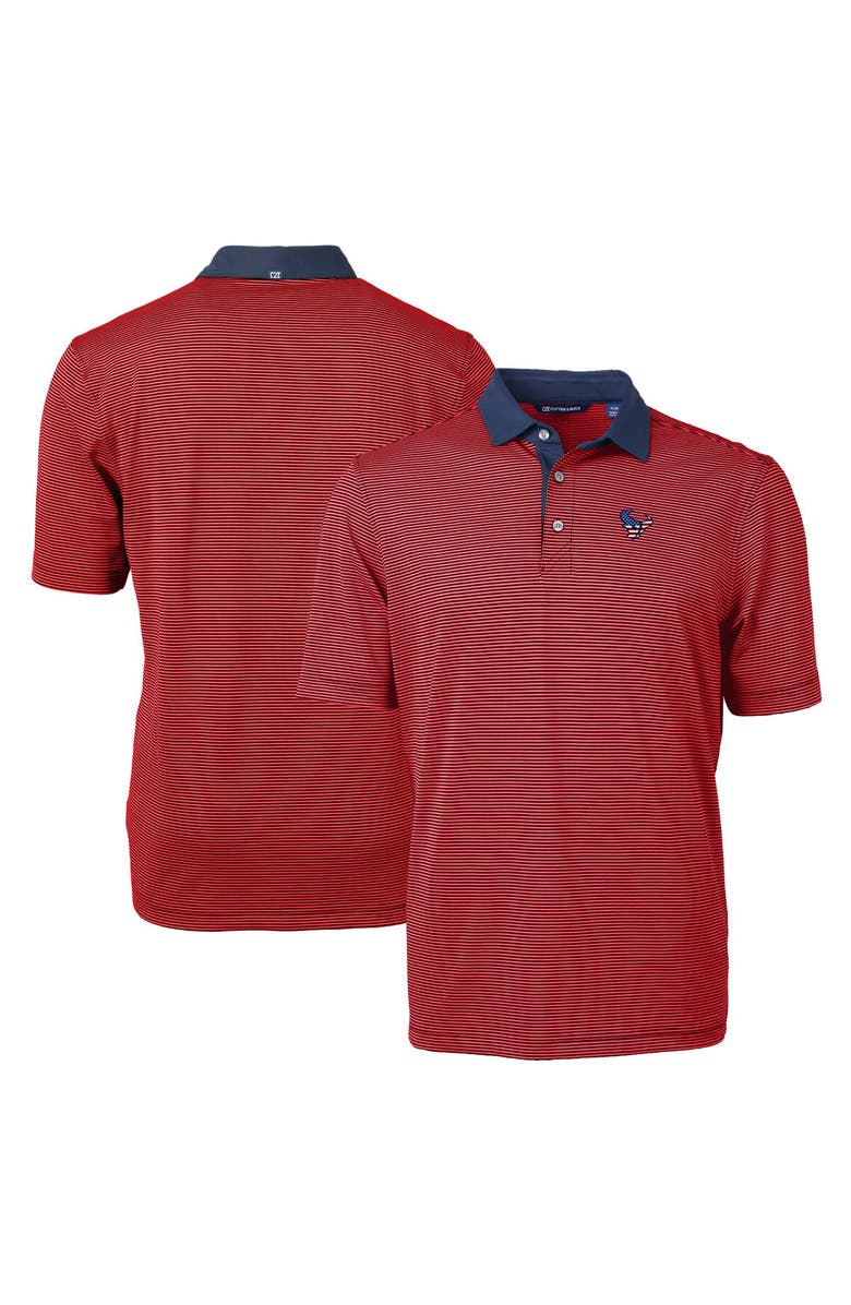 Cutter & Buck Men's Cutter & Buck Red/Navy Houston Texans Big & Tall Virtue Eco Pique Micro Stripe Recycled Polo, Alternate, color, 