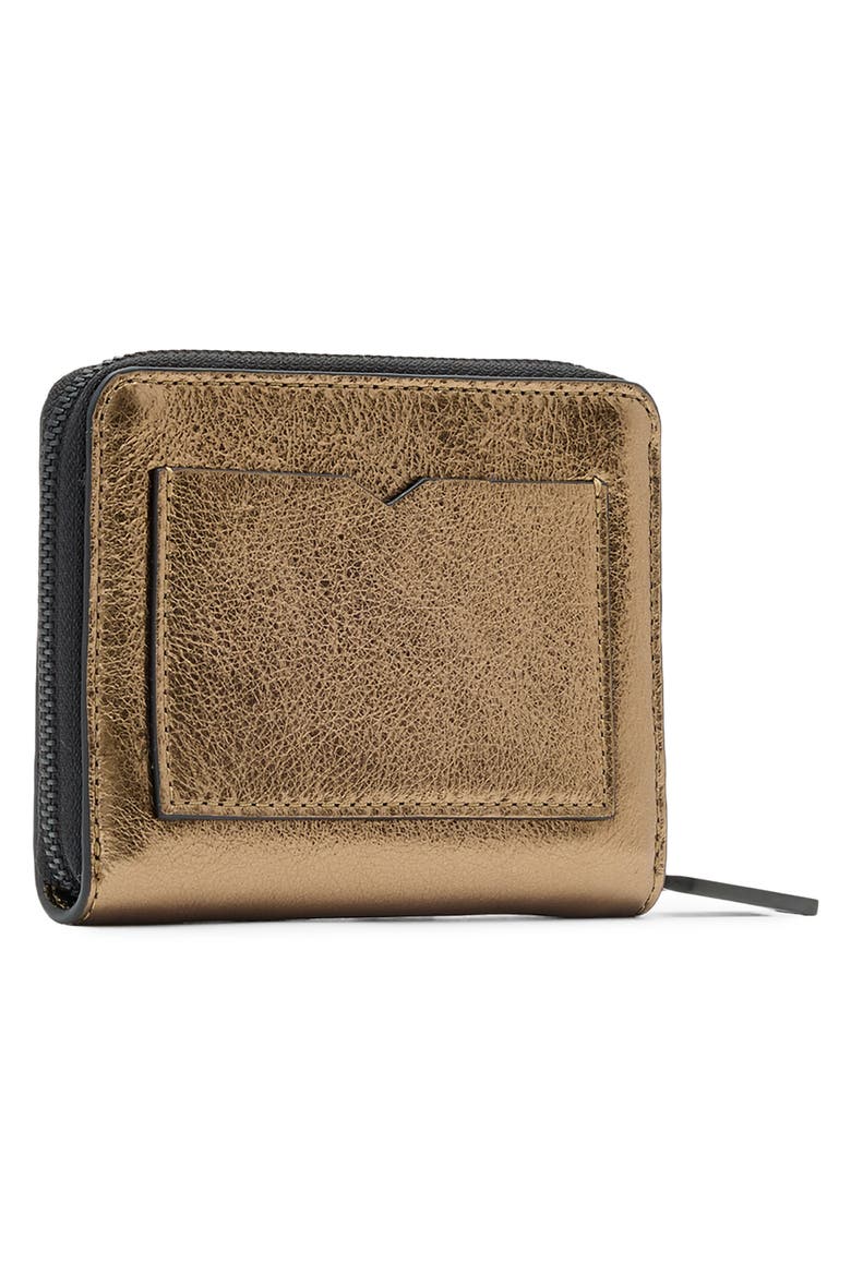 Lena Hex Metallic Leather Zip Wallet, Alternate, color, WARM BRASS