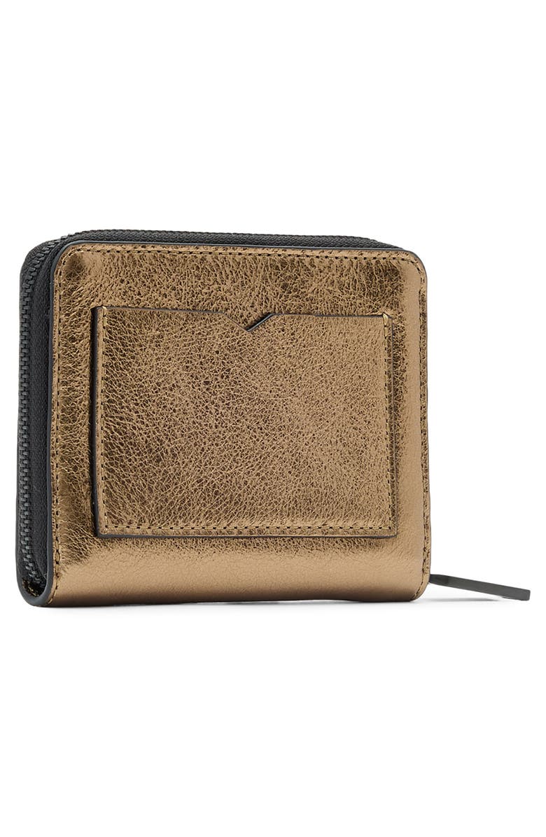 AllSaints Lena Hex Metallic Leather Zip Wallet, Alternate, color, Warm Brass