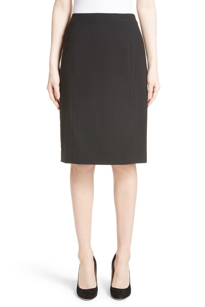 Stretch Wool Pencil Skirt, Main, color, BLACK