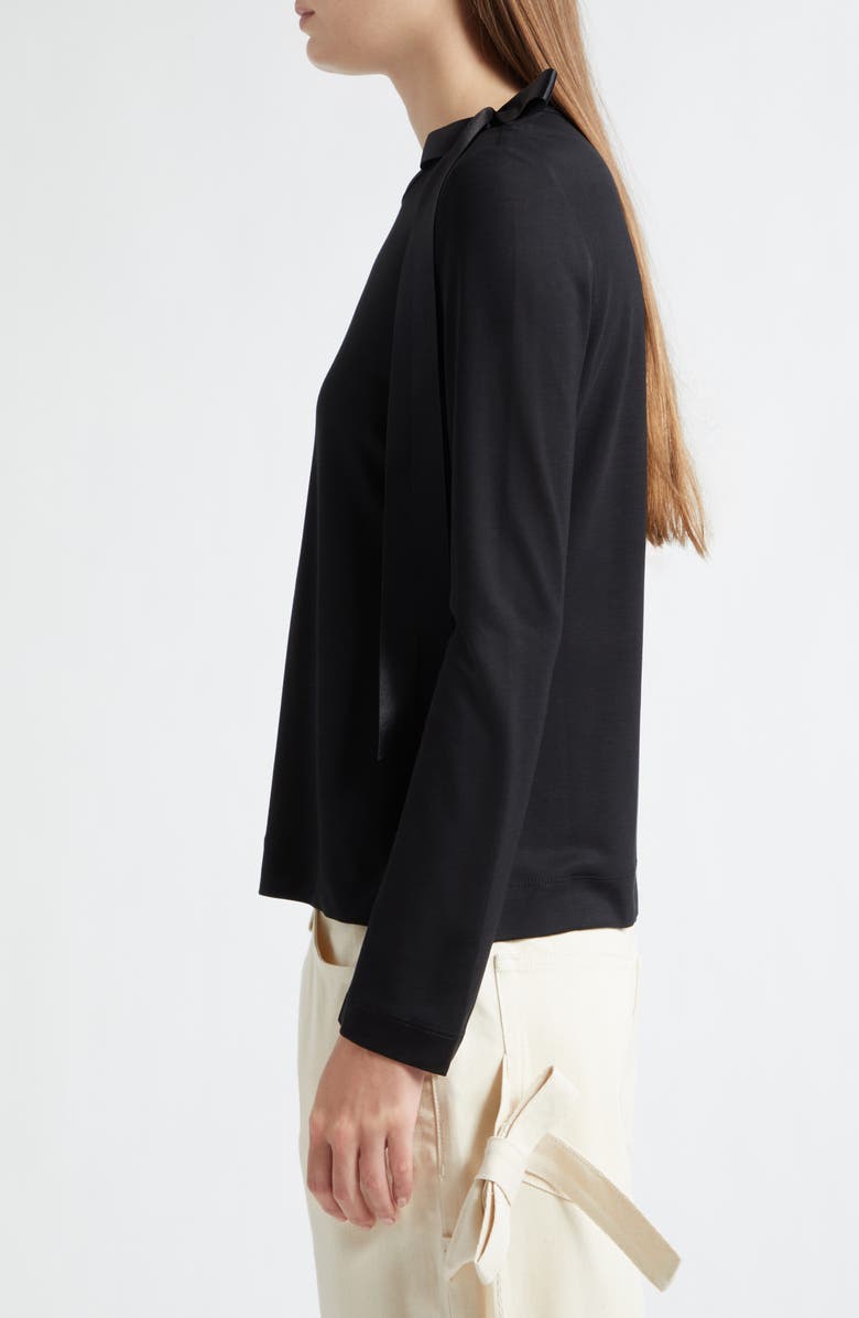 Simone Rocha Bow Ribbon Tail Long Sleeve T-Shirt, Alternate, color, Black