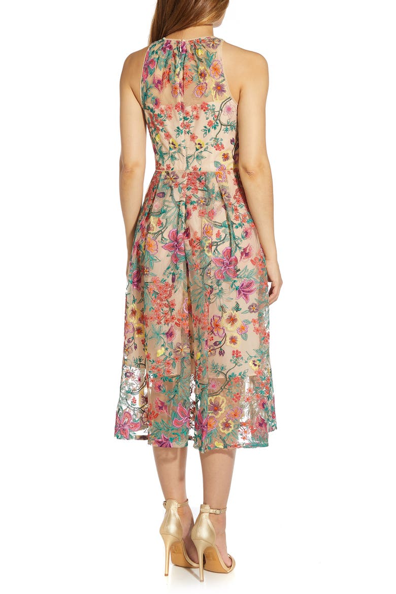Floral Embroidered Fit & Flare Midi Dress, Alternate, color, BRIGHT ROSE MULTI