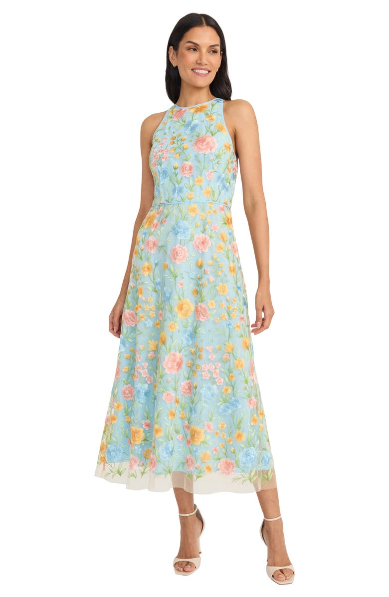 Maggy London Floral Embroidered Sleeveless Midi Dress, Alternate, color, Yellow/ Pink/ Blue