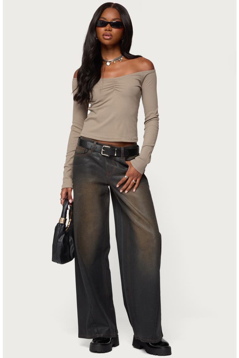 Cambria Off the Shoulder Rib Top, Alternate, color, TAUPE