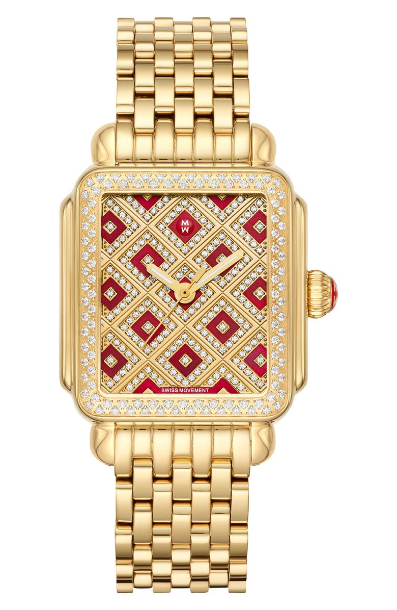 MICHELE Deco 18mm Gold Plated Bracelet Watchband, Alternate, color, 