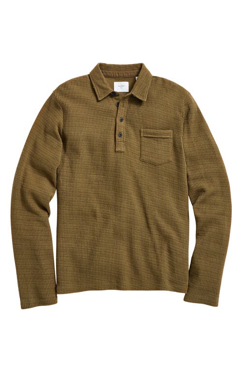 Billy Reid Drop Stitch Long Sleeve Polo In Olive