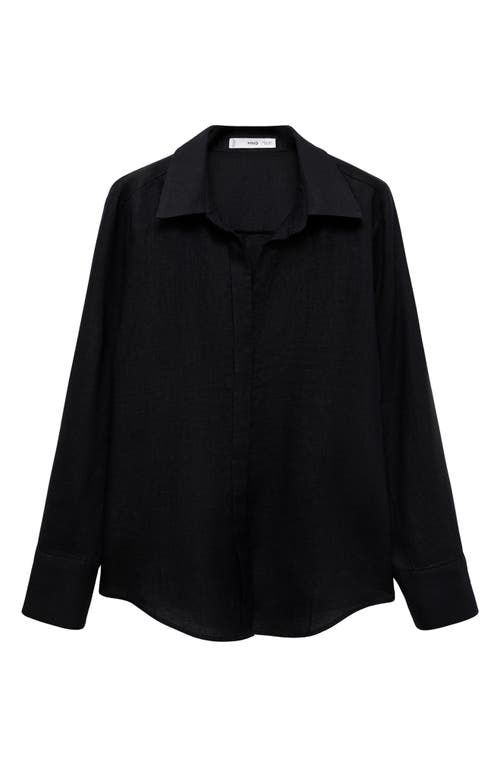 Mango Regular Fit Linen Button-up Shirt In Black