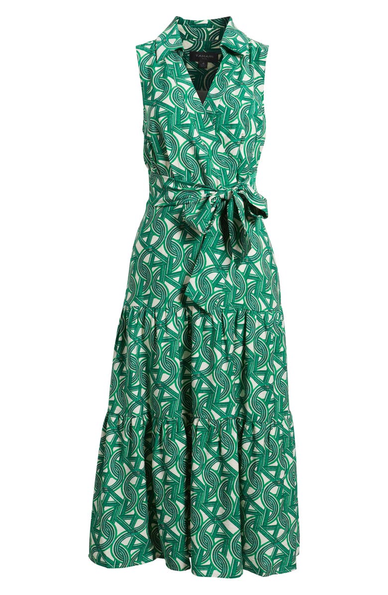 Tahari ASL Sleeveless Tie Waist Shirtdress, Alternate, color, Ivory Clover