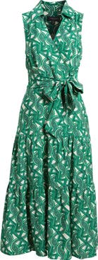 Tahari ASL Sleeveless Tie Waist Shirtdress