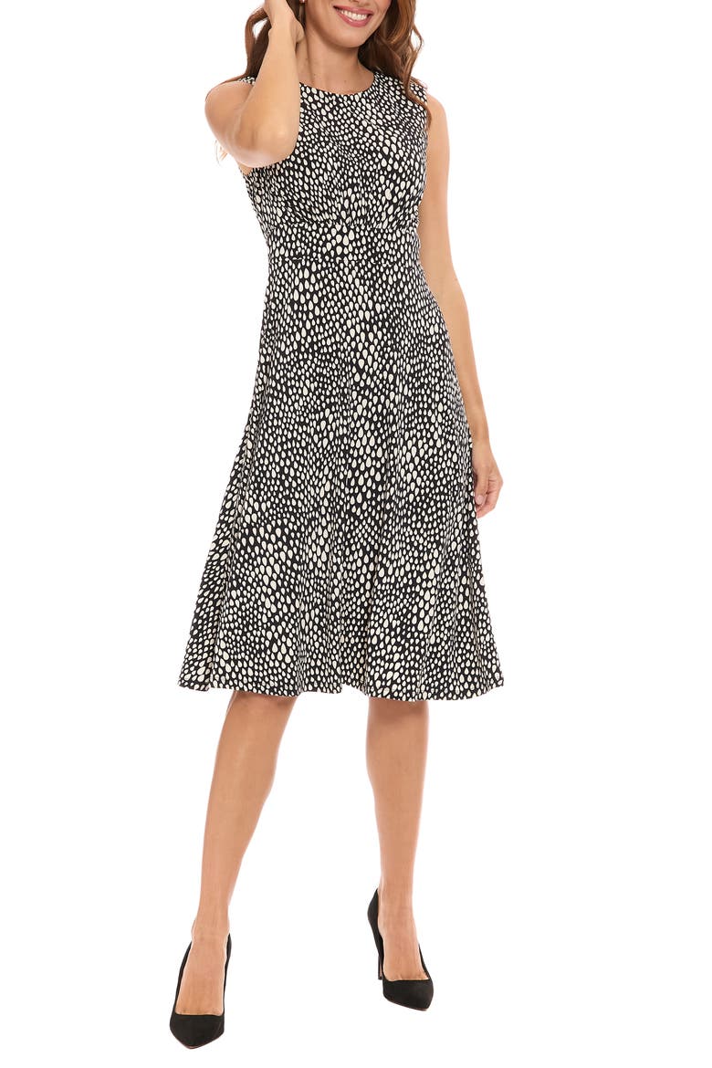 Sleeveless Inset Waist Midi Dress, Main, color, BLACK/ IVORY