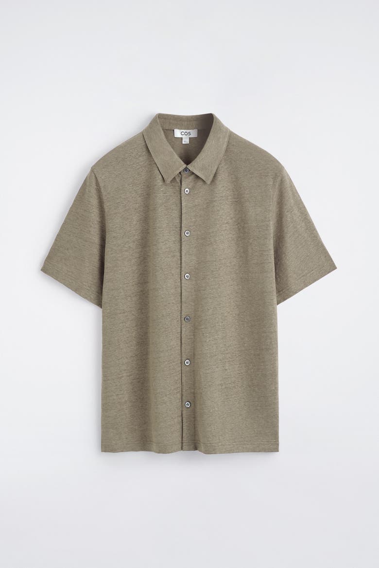 Linen-jersey Short-sleeved Shirt, Alternate, color, BROWN MÉLANGE