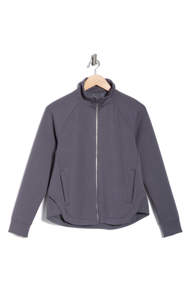 DKNY Rib Tulip Hem Jacket, Alternate, color, Turbulence