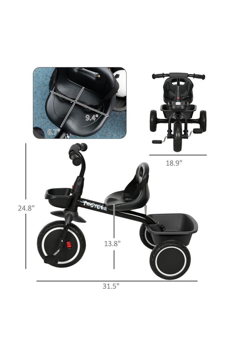 Toddler Tricycle with Adjustable Seat, Storage Baskets​, Alternate, color, Black