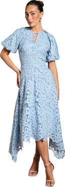 Coast Lace Hanky Hem Puff Sleeve Dress