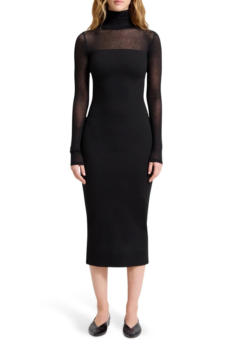 Marina Turtleneck Body-Con Midi Dress, Main, color, BLACK