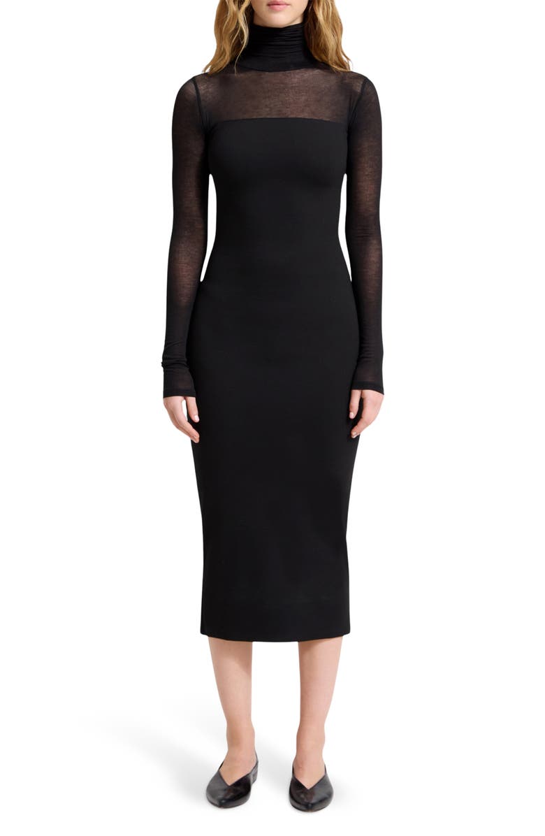 Marcella Marina Turtleneck Body-Con Midi Dress, Main, color, Black