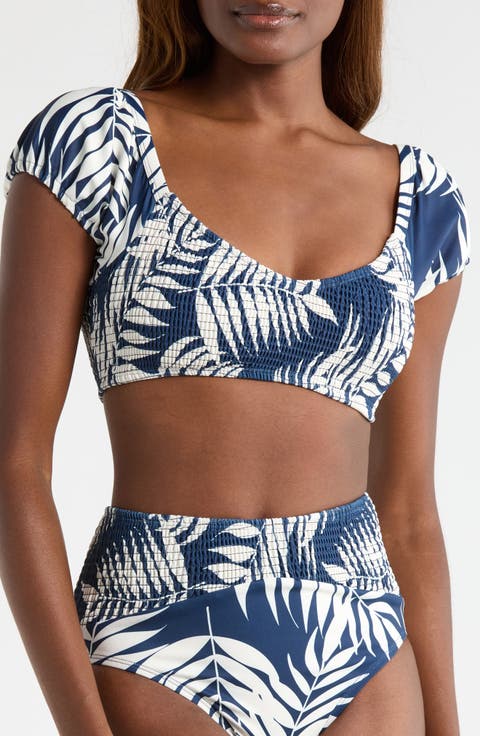 Smocked Puff Sleeve Bikini Top (Regular & Plus)