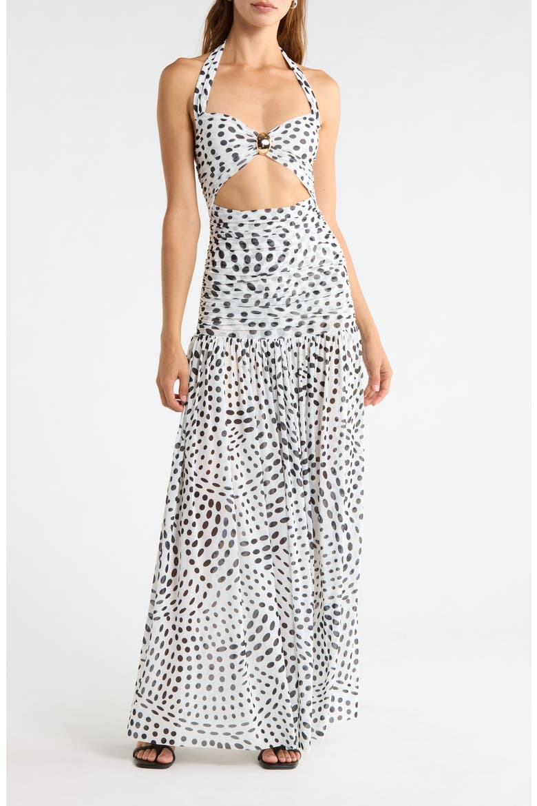 Blane Swirl Dot Print Hardware Detail Maxi Dress, Alternate, color, NOIR SWIRL