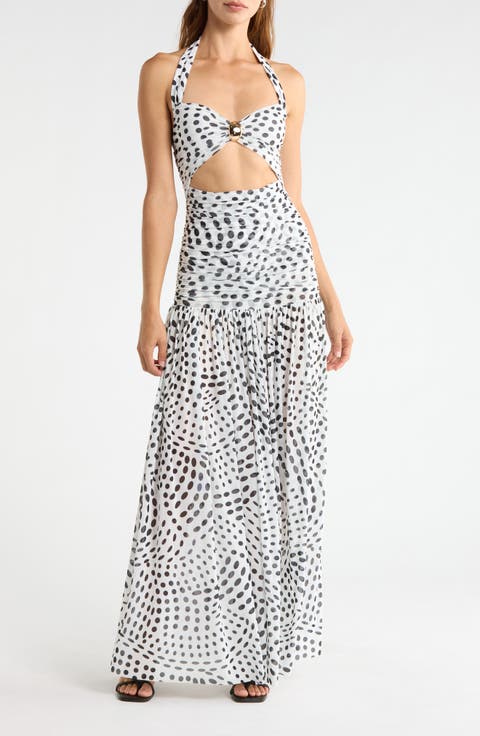 Blane Swirl Dot Print Hardware Detail Midi Dress
