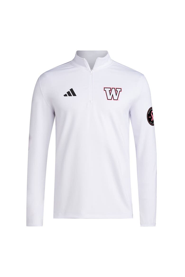 Men's adidas White Washington Huskies Wear Pink Quarter-Zip Pullover, Alternate, color, White