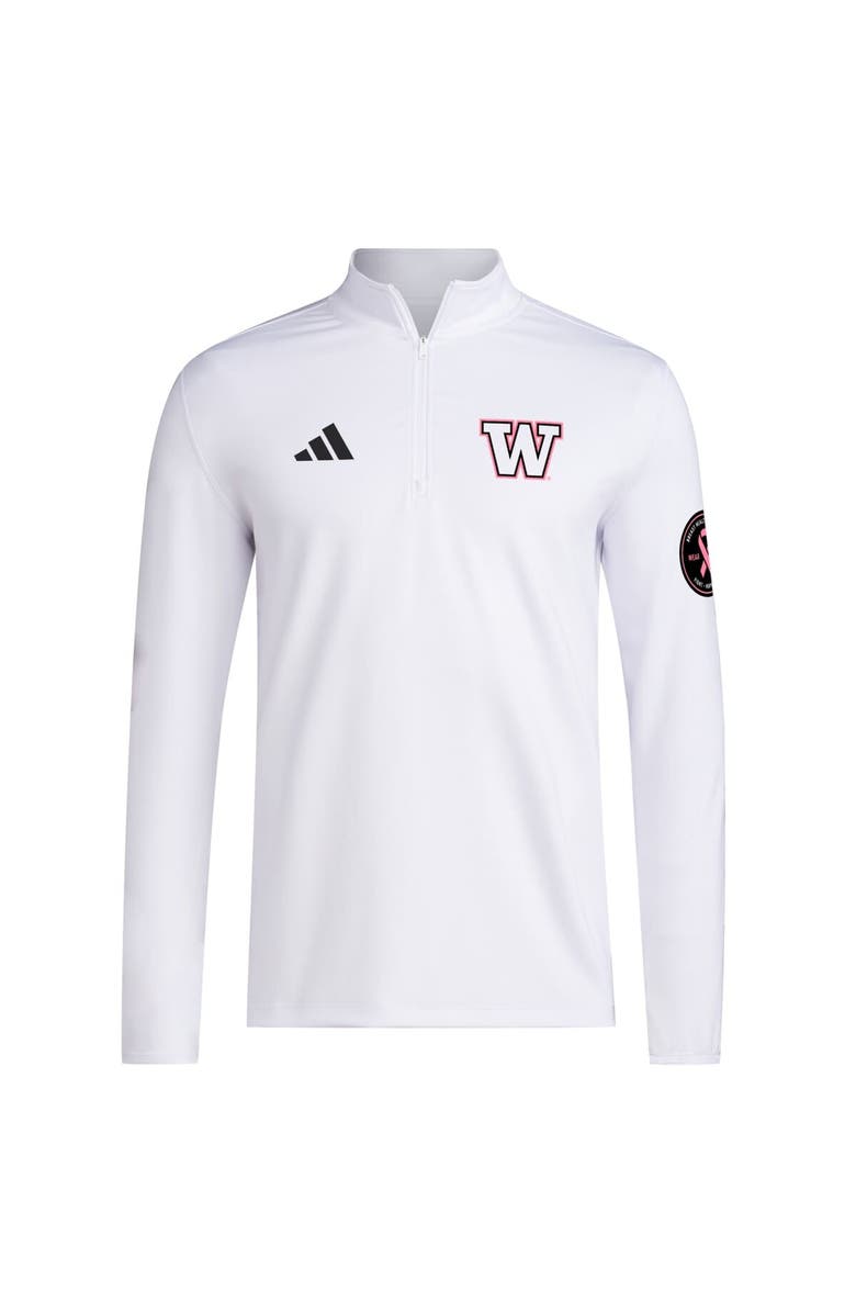 adidas Men's adidas White Washington Huskies Wear Pink Quarter-Zip Pullover, Alternate, color, White