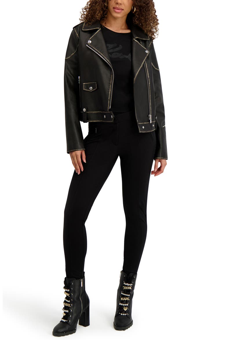 Faux Leather Crop Moto Jacket, Alternate, color, BLACK