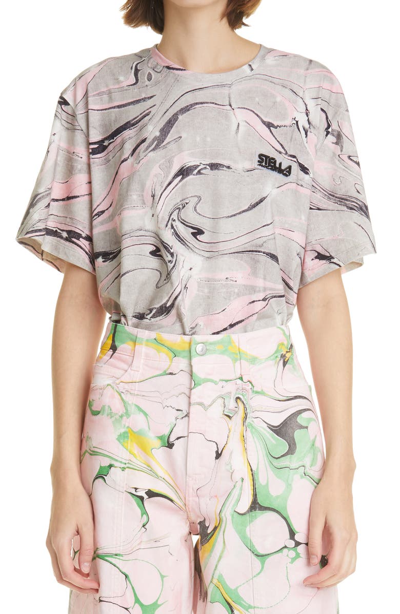 Stella McCartney Marble Print Logo Organic Cotton T-Shirt, Main, color, 