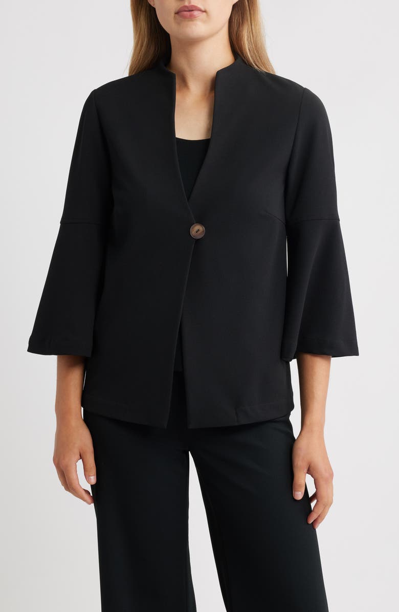 Ming Wang Deco Crepe Flare Sleeve Utility Jacket, Main, color, Black