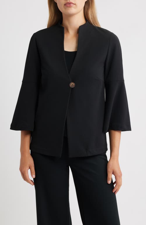 Ming Wang Deco Crepe Flare Sleeve Utility Jacket In Black