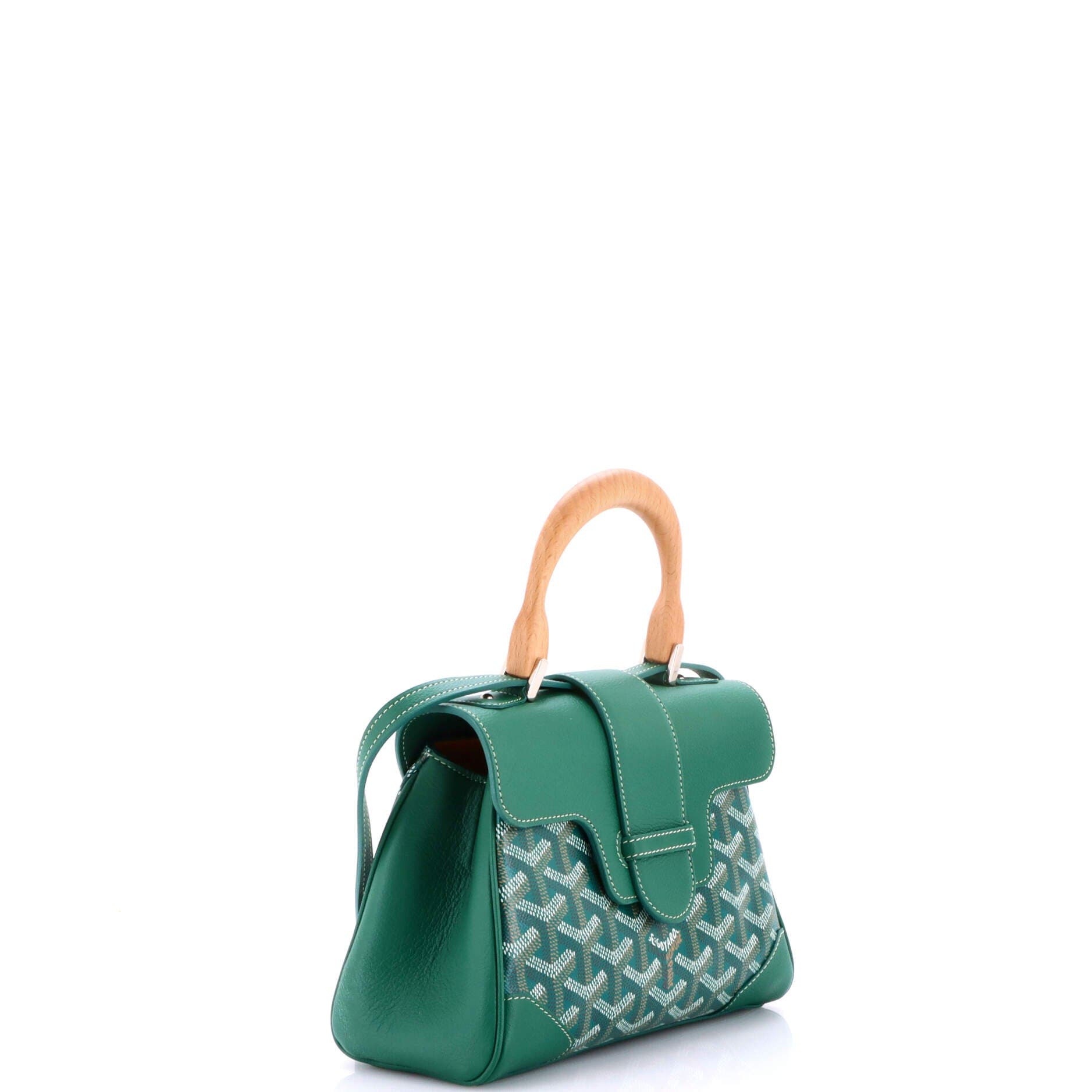 Pre-Owned Goyard Saigon Top Handle Bag Coated Canvas with Leather Mini, Alternate, color, Green