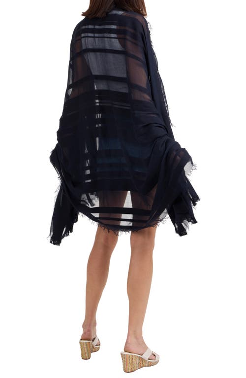 Vince Stripe Fringe Trim Scarf In Coastal Navy