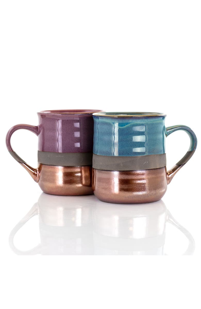 Gibson Home Copper Tonal 4 Piece 18 Ounce Round Stoneware Mug Set, Alternate, color, Brown